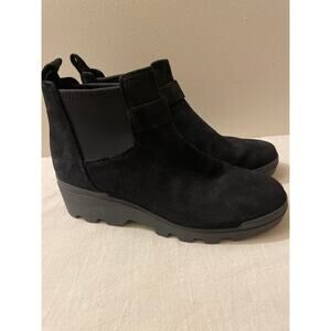Eileen Fisher Adele Bootie 9 Black Suede Slip On Ankle Boots Chunky Heel Chelsea